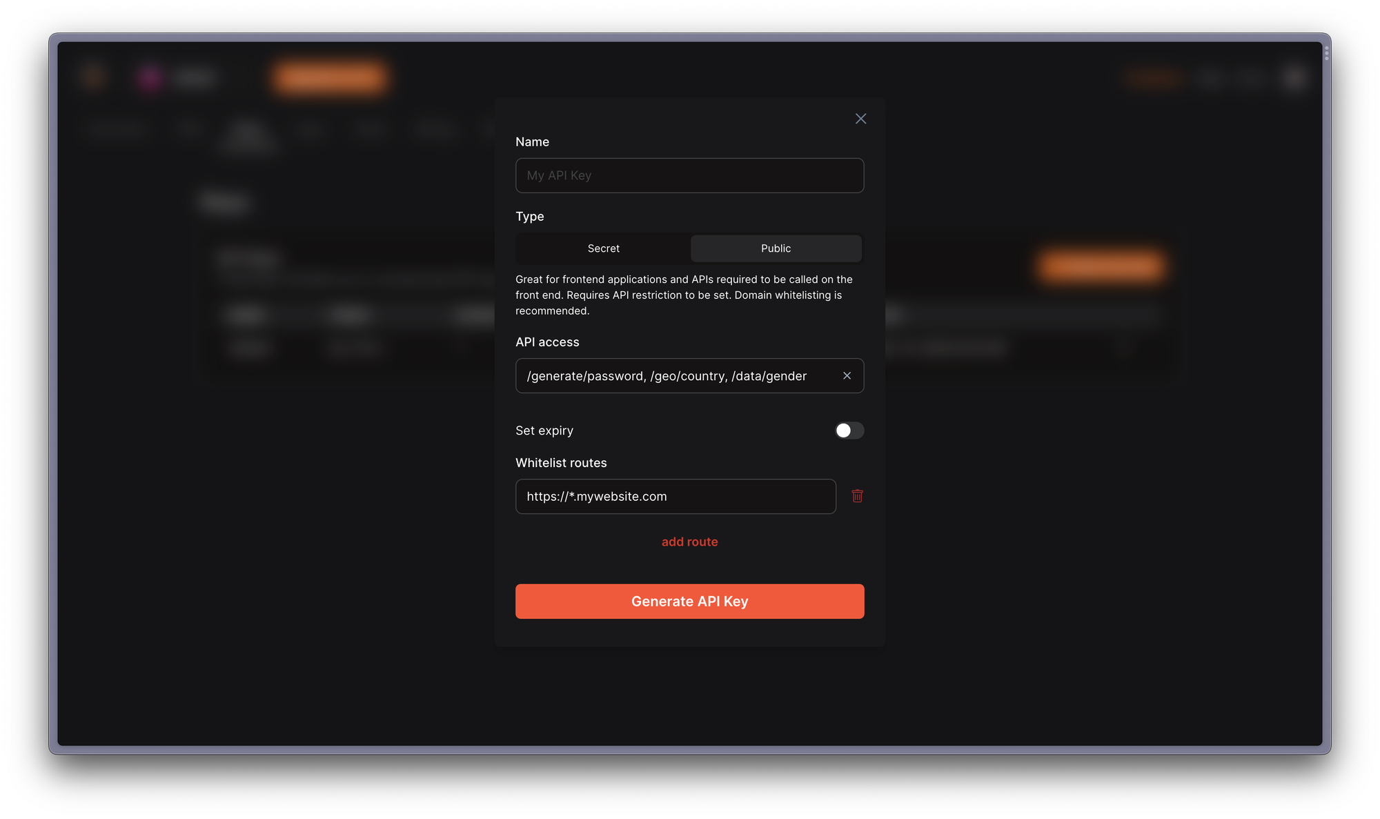 JigsawStack dashboard API key creation UI
